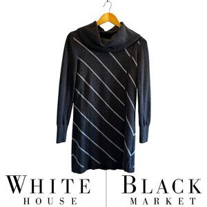 White House Black Market WHBM Grey Striped Wool Blend Tunic Cowl Neck Workwear
